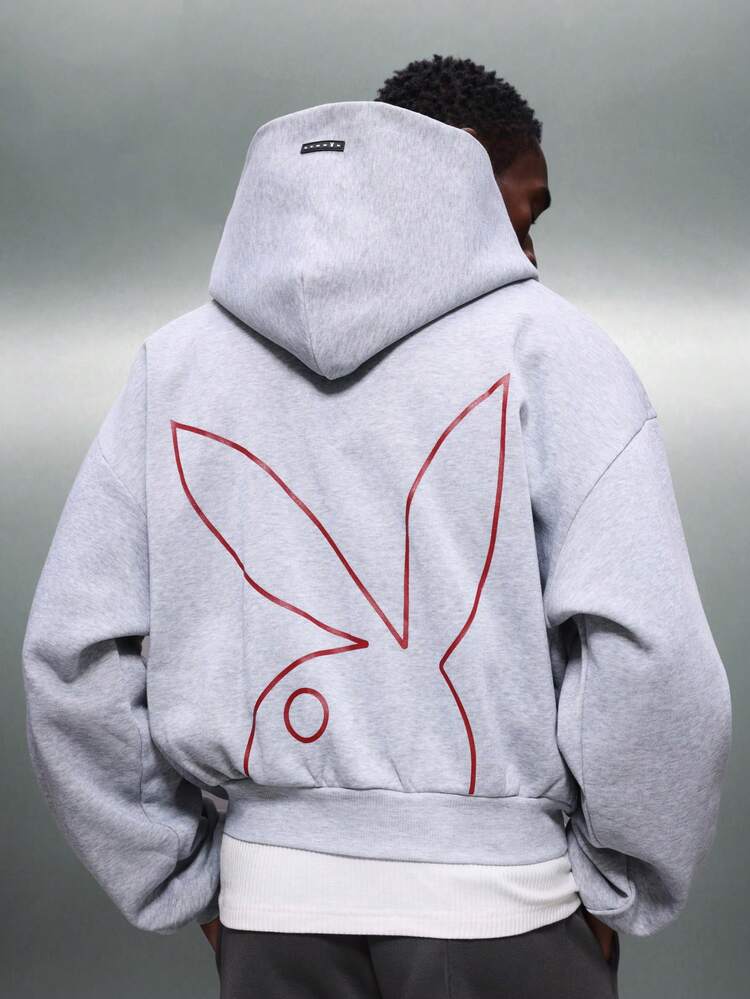 PLAYBOY X SUMWON Bluza z kapturem w kolorze szarym z kieszonką