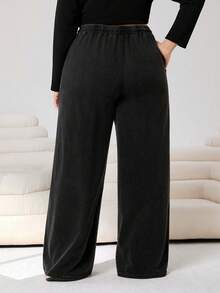 Solflare Plus Size Black Casual Drawstring Waist Loose Sweatpants - Black - View 2