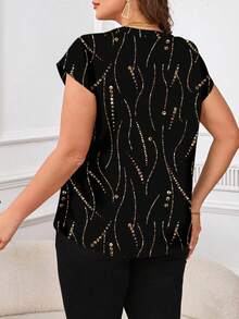 SHEIN Clasi Koszula w paski z brokatowym nadrukiem w groszki, swobodna, minimalistyczna, w dużym rozmiarze, odpowiednia na imprezę noworoczną