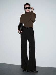 SHEIN Luminelle New Women's Two-Piece Faux Metal Button Long-Sleeved Pullover Knit Cardigan Cape, Brown, Elegant For Commuting, Vacation, Casual, Winter, And Holidays. - Brown - View 7