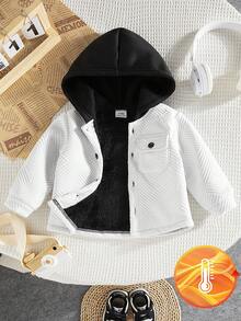 Baby Boy Toddler Contrast Color Fluffy Hooded Jacket,Late Fall Winter White Modest Date Outerwear,Infant Zip Long Sleeve Casual Clothes 0-3 Years - White - View 2