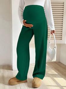 SHEIN 孕妇纯色可调节腰围保暖宽松休闲裤 - 墨綠色 - 查看 3