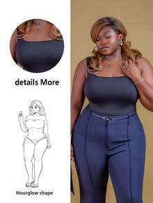 CurvyTilda Camiseta de tirantes ajustada de unicolor casual de talla grande, para el verano - Negro - Ver 2