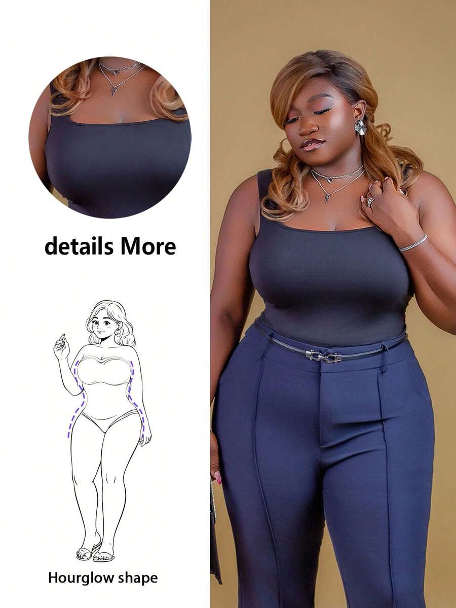 CurvyTilda Camiseta de tirantes ajustada de unicolor casual de talla grande, para el verano