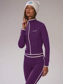 Musera Sport 运动撞色饰边拉链式BBL夹克（仅限冬季运动服） 健身房锻炼 滑雪 野雪 - Bold Plum - 查看 4