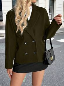 Pariaura Elegante y distintiva chaqueta holgada de nailon con solapa y doble botonadura, para otoño/invierno - Verde militar - Ver 3