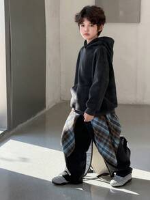 DAZY Setelan Hoodie dan Celana Kasual Warna Polos untuk Anak Laki-Laki Remaja, Musim Gugur - Dark Grey - View 6