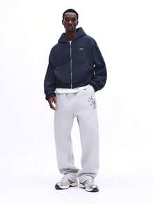 SUMWON Pantalón de chándal con logo impreso, cintura con cordón, puños elásticos y bolsillos laterales para un uso casual cómodo - Gris - Ver 3