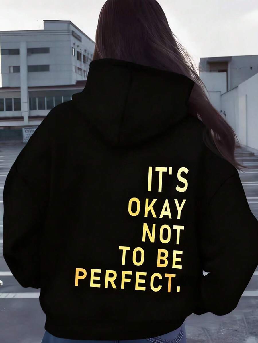 SHEIN Teenager Mädchen Schwarzer Sweatshirt mit Kontrastbuchstaben, lässiger College-Stil, bequem & modisch, Street Hip Hop Stil Pop Fashion, vielseitig, weiches Material, geeignet für den täglichen Gebrauch, Schule, Ausflüge, Outdoor-Aktivitäten, Sportbekleidung, Herbst- und Winterkleidung Sweatshirts für Mädchen Sweatshirt für Teenager Sweatshirt mit Zitat Jogging - Schwarz - Übersicht 1