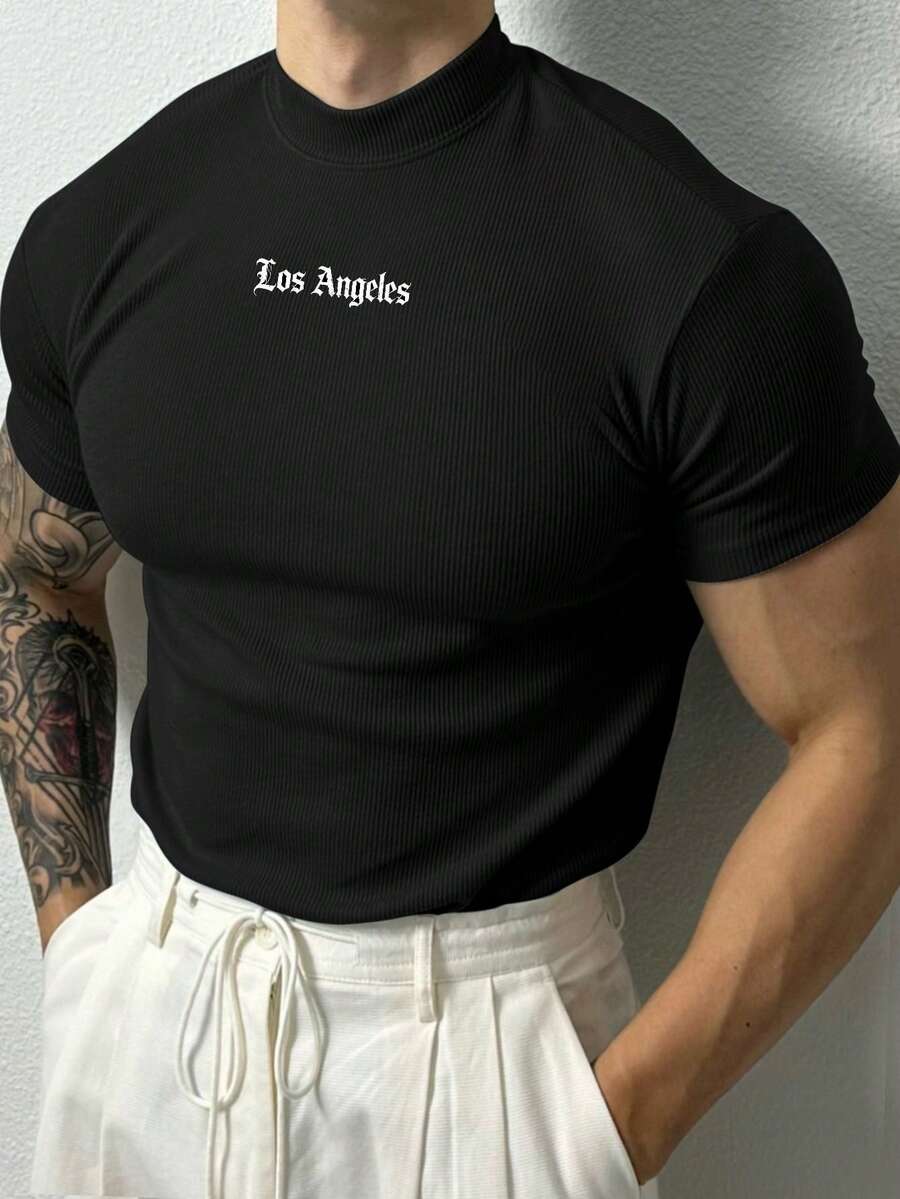 Manfinity Sport Corelite Áo thun nam thể thao thường ngày in hình Los Angeles - màu đen - Xem 1