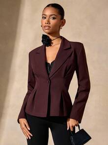 Sophisticated Regular Length Brown Woven Fabric Blazer With Lapel Collar Long Sleeves And Button Closure - Brown - View 3