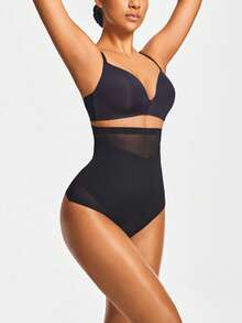 SHAPORA Seamless High-Waisted Thong Shapewear Short Body Shaper Butt Lifter-Tummy Waist Control - Black - View 3