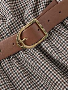 SHEIN MOD 女士格子无袖连衣裙（含腰带），优雅大方，适合派对、商务场合、新年、秋冬季穿着。 - 摩卡棕 - 查看 4