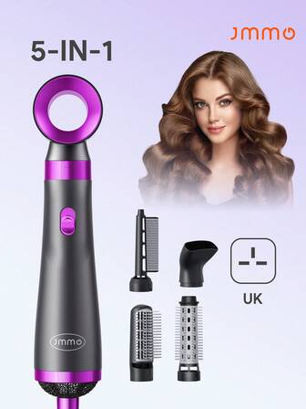 JMMO 5 IN 1 Hot Air Styler Wrap, High-Speed Hair Dryer Brush Blow Dryer With Auto Wrap Curlers For Curling, Straightening, Volumizing, Fast Drying & Frizz-Free Styling For All Hair Types-UK Plug