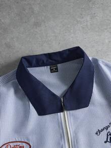 PAVTROS 男士休闲条纹字母刺绣拉链衬衫，秋季款 - 彩色 - 查看 5