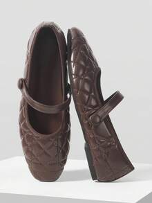 MOTF WOMEN PU LEATHER QUILTED FLATS FOR CHRISTMAS - Coffee Brown - View 9