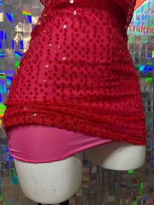 Vestido mini elegante de linea A con escote en V profundo de lentejuela con forro - rojo - Ver 5