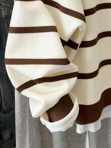 Resyla 韩版时尚百搭彩色条纹图案卫衣，适合外套、摄影、露营、秋季、冬季、返校季穿着，女士常规圆领 - 彩色 - 查看 4