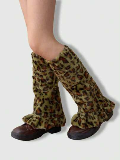 Grunge Punk 1 coppia di scaldamuscoli alla moda e caldi con stampa leopardata per donne