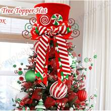 1 Piece Christmas Tree Decoration Hat, Christmas Candy Tree Topper Decoration, Equipped With Red Hat And Mint Bow - Holiday Home Decoration, No Power Supply Required, Polyester Material, Ideal For Christmas Tree Topper (Christmas Tree Not Included) - Multicolor - View 5