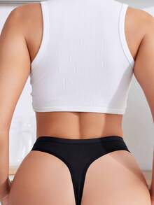 Matte Fabric Comfortable High-Cut Black Sexy Thong - Black - View 2