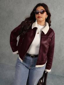 Elaquor Áo khoác nữ tay dài có khóa kéo phía trước, size lớn, thường ngày, thích hợp cho mùa thu/đông - Cà phê nâu - Xem 3