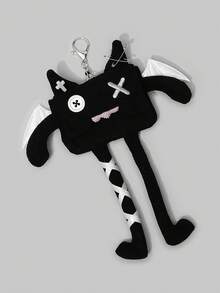 ROMWE Goth 1个哥特风丑萌卡通3D图案小恶魔零钱包，纽扣眼睛装饰长腿怪兽耳机包，也可作万圣节、返校季卡通装饰挂袋使用 - 黑色 - 查看 4