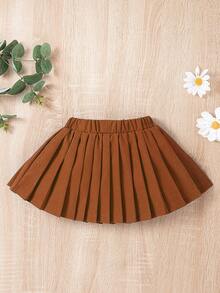 Souflis Souflis Infant/Baby GirlSolid Color Pleated Skirt, New Stylish & Comfortable Outdoor Classic Minimalist Design - Brown - View 2