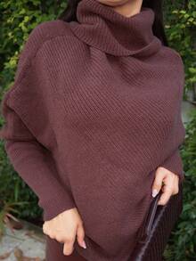 Durrani Popal Nuevo suéter largo con hombros descubiertos y envolvente para mujer, blanco marfil, otoño/invierno - Marrón - Ver 3