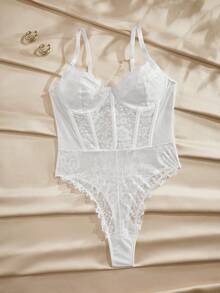 Charlaine Body feminino sem costas com renda, lingerie de noiva sexy e romântica para sair