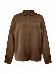 Franclia Áo sơ mi thêu satin nâu - màu nâu - Xem 3