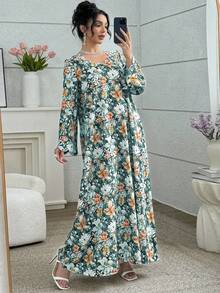 Yasmyna 优雅复古浪漫花卉珍珠装饰宽松休闲连衣裙，女士款 - 彩色 - 查看 4