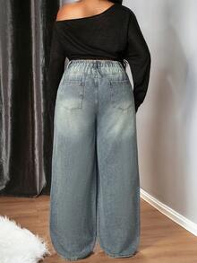 Truni Quần Jeans Ống Rộng Rộng Đa Năng Thường Ngày Có Túi Miếng Dán MOD Plus - Rửa trung bình - Xem 2