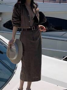 DAZY Elegant High Waist Casual Retro French Niche Design Single-Breasted Lapel Dress