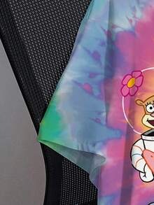 SpongeBob SquarePants | SHEIN Camiseta de manga corta con cuello redondo en tallas grandes con estampado de teñido anudado y de dibujos animados - Blanco - Ver 4