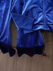 SHEIN 2pcs Young Girls Casual Solid Color Jacket & Pants Set - Blue - View 6