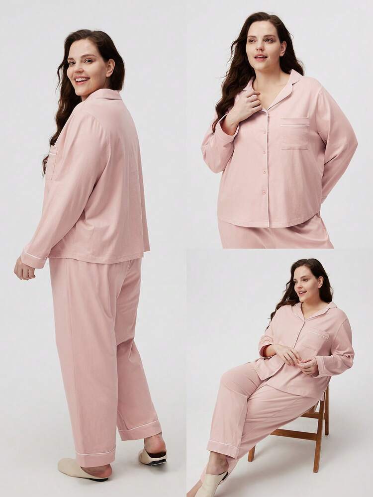 Women Plus Cotton Basic Long Women Pajama Set