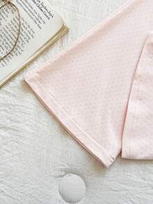 Vintaside Kids 2pcs/Set Girls Diamond Textured Knit Jacquard Long Sleeve Top + Flare Pants, Spring/Autumn - Baby Pink - View 8
