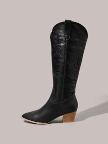 Styleloop Giày bốt cao gót đế thô thời trang mũi nhọn có khóa kéo bên hông dành cho nữ - màu đen - Xem 2