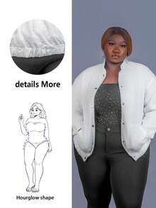 CurvyTilda Chaqueta casual holgada de un solo pecho de manga larga con hombros caídos de unicolor para mujer de talla grande, para otoño/invierno - Blanco - Ver 1