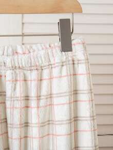 Girls Cute Bear Plaid Flannel Cozy Pajama Set - Apricot - View 9