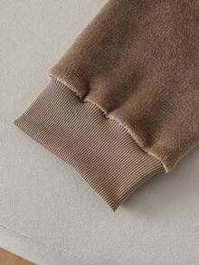 2pcs/Set Boys Plush Green Casual Loose Soft Long Sleeve Top And Pants Pajama Set Boys Lounge Set