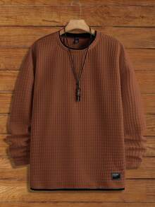 HIMLAND Manfinity Modomio 2pcs Men's Knit Slim Fit Crew Neck Long Sleeve T-Shirt And Elastic Waist Straight Leg Casual Pants Set, Suitable For Autumn And Winter Men Tracksuit Brown Set Men Men Knit Set Men 2 Piece Set Men Casual Sets Men Plus Size Set