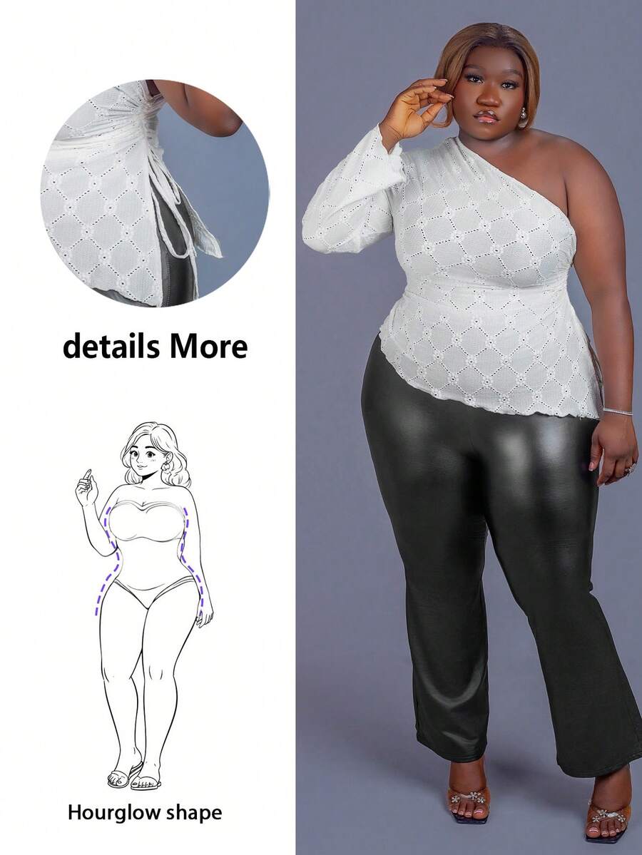 CurvyTilda Plus Size Women Embroidered Ruched Asymmetric Hem Casual Top/Autumn /Winter - Apricot - View 1
