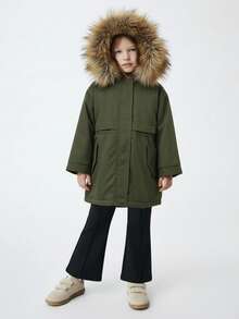 Maija Kids Maija Kids 超大款连帽毛领落肩长袖休闲外套 - 軍綠色 - 查看 3