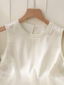 Franclia 女士优雅仿珍珠串珠圆领衬衫，夏季 - 彩色 - 查看 3