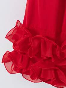 Sweetra Baby Girls' Elegant Sleeveless Bow Decor Ruffle Mesh Hem Dress, Spring/Summer - Red - View 6