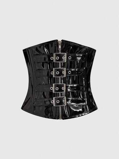 Cuccoo 1pc Women's Punk Style Zipper Closure Bustier Waist Belt Cropped Corset Shapewear Top Accessories For Ladies For Dress Goth Punk Black Belt Women Corset Belt For Dress, Waist Trainer Waist-Shaping For Waist Slimming And Tummy Control