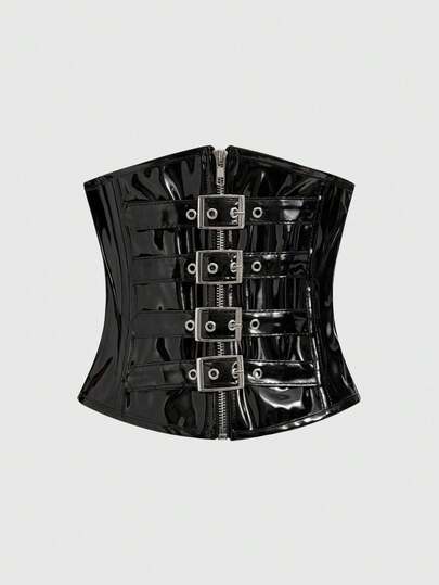 Cuccoo 1 st. kvinnors punk-stil dragkedja bustier midjebälte beskuren korsett shapewear topp accessoarer för damer för klänning goth punk svart bälte kvinnors korsettbälte för klänning, midjetränare midja-formande för midjebantning och magkontroll