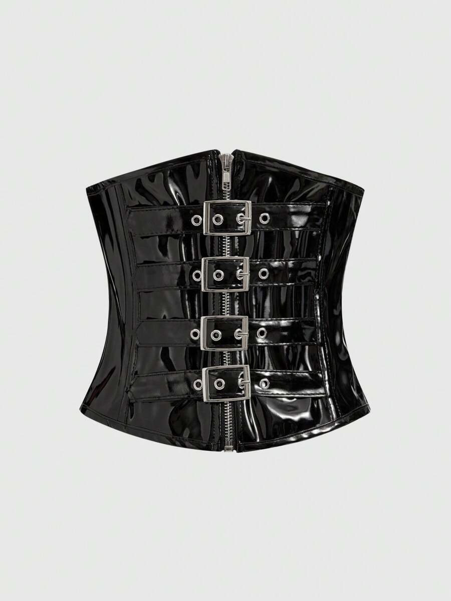Cuccoo 1 Peça Acessório de Top Cropped Modelador de Cintura Estilo Punk com Fecho de Zíper para Mulheres, Corset Preto Gótico Punk para Vestido, Cinto Modelador de Cintura para Emagrecimento e Controle da Barriga